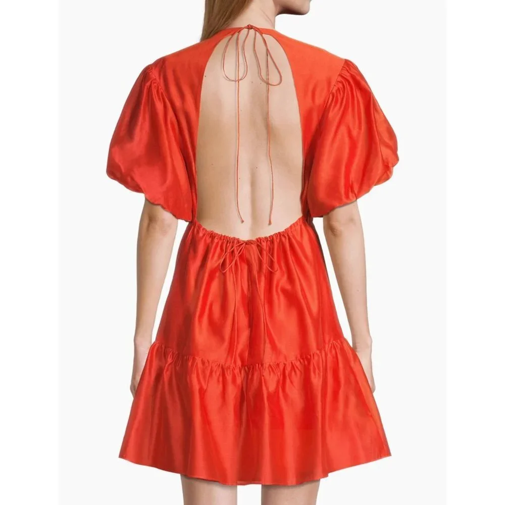 SIR. Lucelia Puff-Sleeve red backless Minidress Size 3/ L - Picture 2 of 9